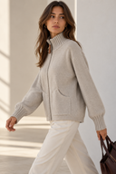 Μπεζ Zip Knit cardigan