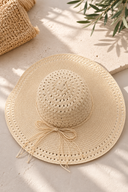 Εκρού Crochet ψάθινο καπέλο