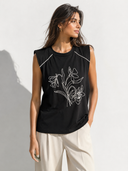Figaro Μαύρο embroidered shoulder pad t-shirt