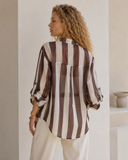 Μπεζ striped relaxed πουκάμισο