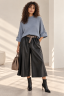 Μαύρη faux leather ζιπ κιλότ με ζώνη