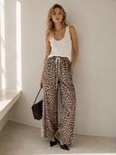 Καφέ animal print wide leg παντελόνα