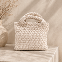 Κρεμ braided mini tote crossbody τσάντα