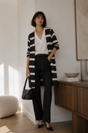 Καφέ beige striped knit ζακέτα