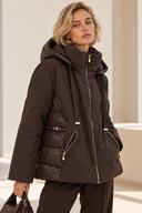 Καφέ quilted jacket με κουκούλα
