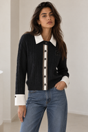 FIGARO Μαύρη ribbed knit ζακέτα με κουμπιά