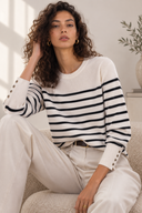 Cream striped button knit sweater