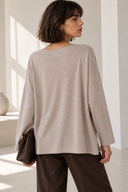 Μπεζ V-neck oversized μπλούζα