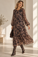 Καφέ baroque print φόρεμα
