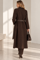 Καφέ maxi trench coat με δερματίνη