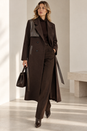 Καφέ maxi trench coat με δερματίνη