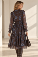 Καφέ floral print midi φόρεμα