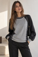 FIGARO Γκρι satin lace μπλούζα