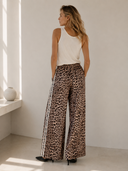 Καφέ animal print wide leg παντελόνα
