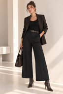 FIGARO Μαύρο αλκαντάρα Crop  straight pants