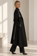 Μαύρο maxi trench coat με δερματίνη