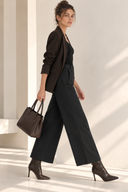 FIGARO Μαύρο αλκαντάρα Crop  straight pants