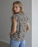Καφέ paisley ruffle μπλούζα