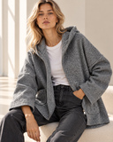 Γκρί oversized bouclé jacket με κουκούλα