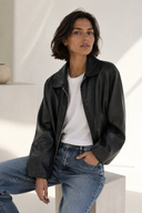 Μαύρο faux leather bomber jacket