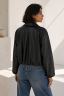 Μαύρο faux leather bomber jacket