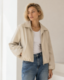 Μπεζ faux leather bomber jacket