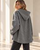 Γκρί oversized bouclé jacket με κουκούλα