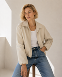 Μπεζ faux leather bomber jacket
