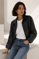 Μαύρο faux leather bomber jacket
