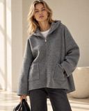 Γκρί oversized bouclé jacket με κουκούλα