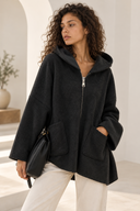 Μαύρο oversized bouclé jacket με κουκούλα