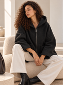 Μαύρο oversized bouclé jacket με κουκούλα