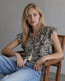 Καφέ paisley ruffle μπλούζα